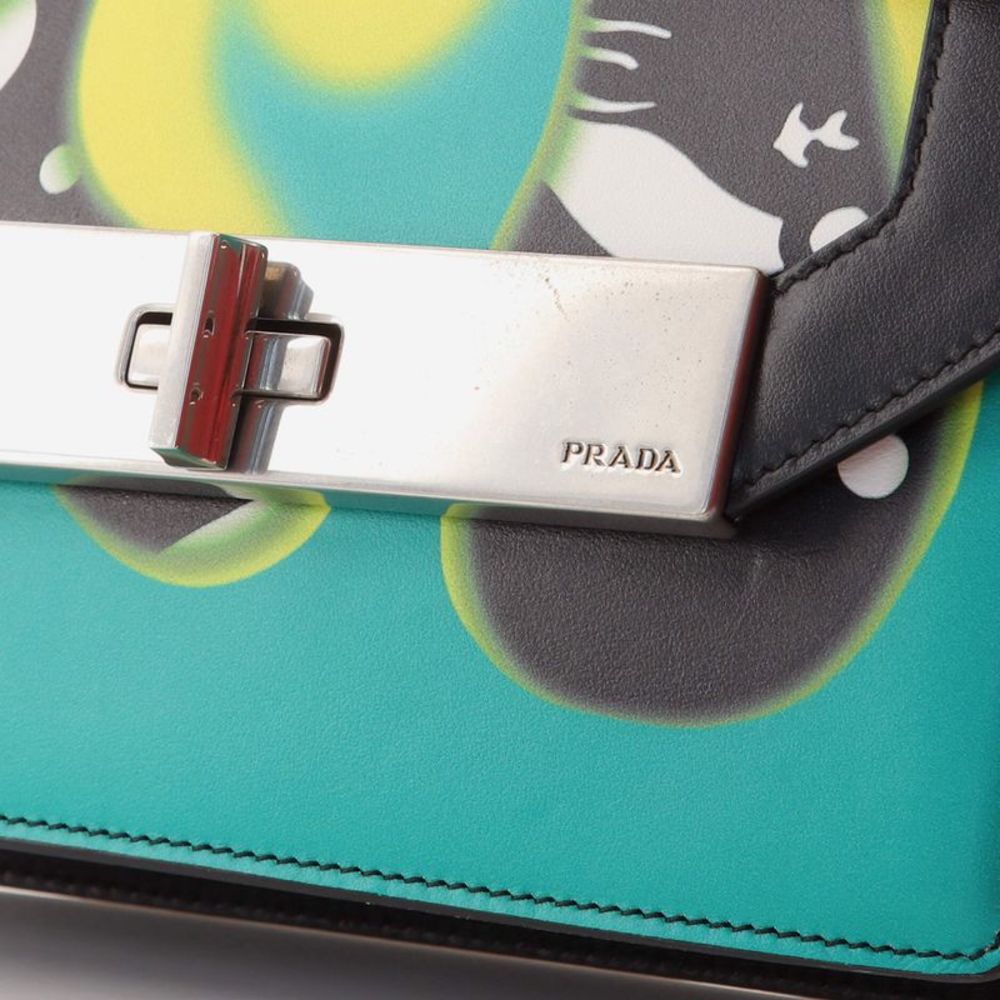 Prada Severine Chain Shoulder Bag Printed Leather Black, Print, Multicolor - Picture 7 of 10